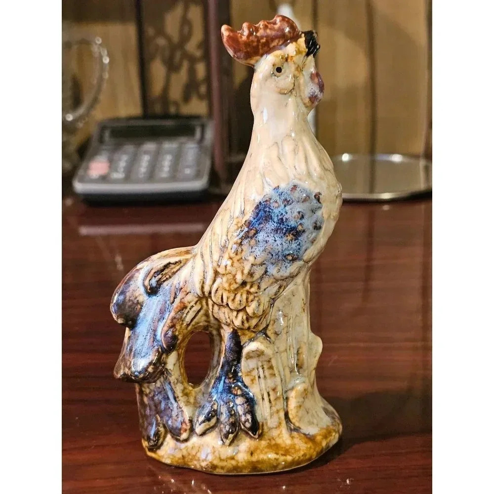 Hand-Crafted Glazed Ceramic Rooster Figurine Farmhouse Kitchen